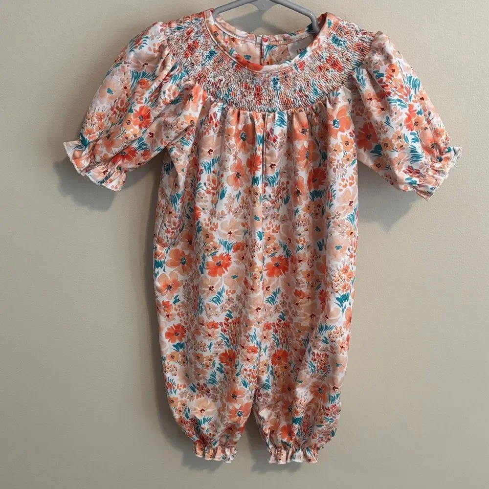 Smocked Floral Baby Romper size 12 months